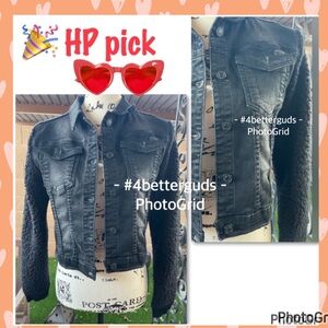 7 for All Mankind Black Denim Jean Jacket Soft Teddy Arm Sleeves Big Girls Sz XL